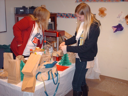 The Sorority girls helping with the decorations